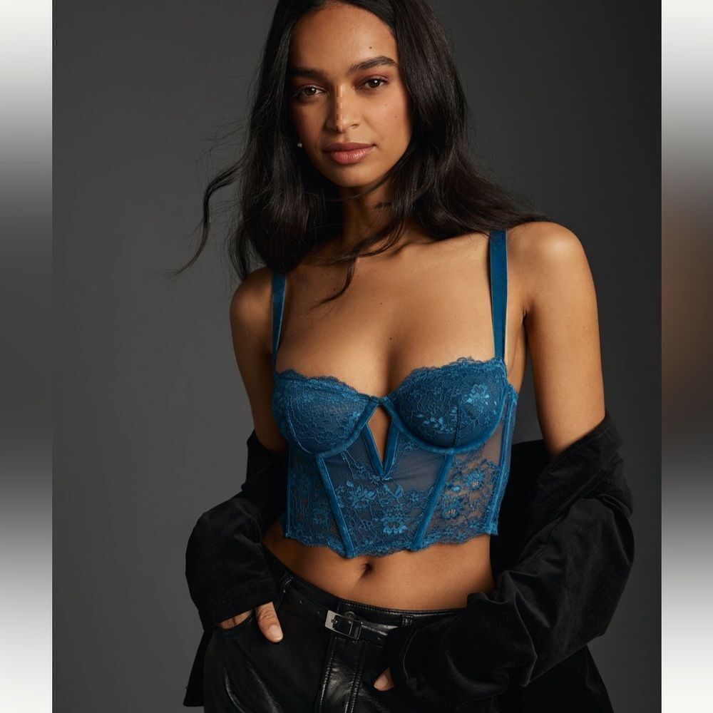 Anthropologie Lace Velvet Corset Top Size M